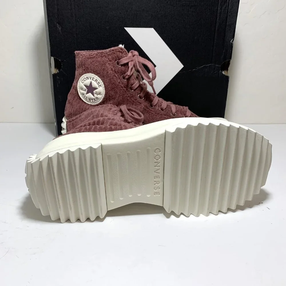 Converse Chuck Taylor Run Star Hike Platform Sneakers High Top Velour Dark Wine